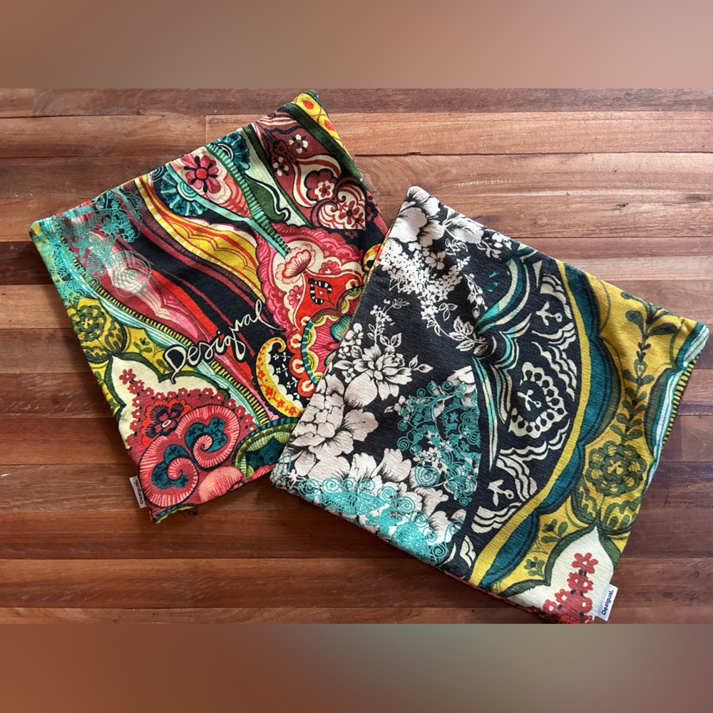 Desigual Multicolor Floral 2 Pillow Case Covers with zipper